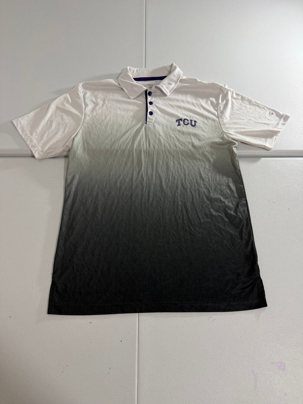 Colosseum TCU Horned Frogs Ombre Polo Shirt White Black Sz M Golf